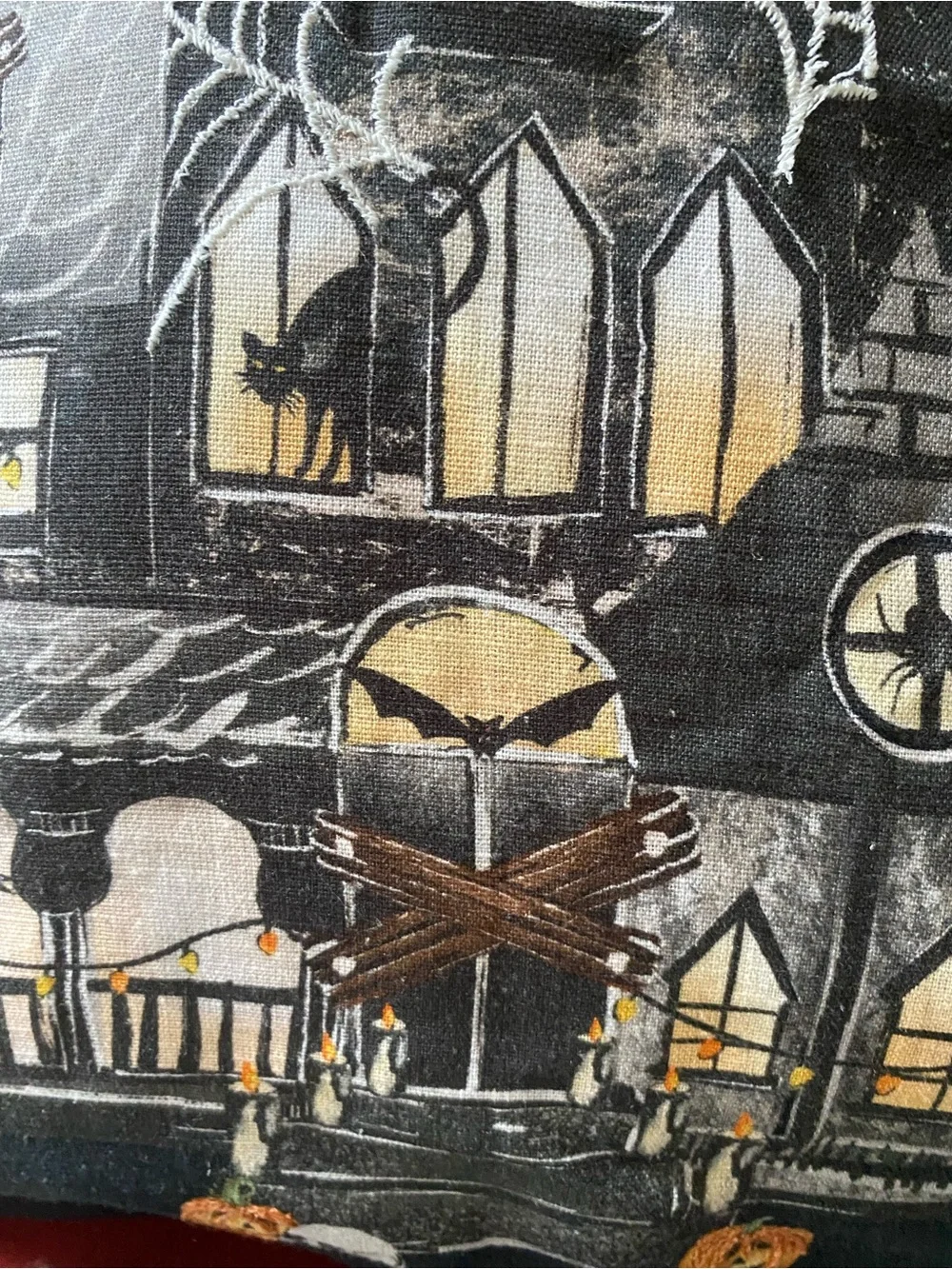 Halloween Haunted House Decorative Pillow w/Embroidery Ghosts 20x20” Blk/Wht NEW